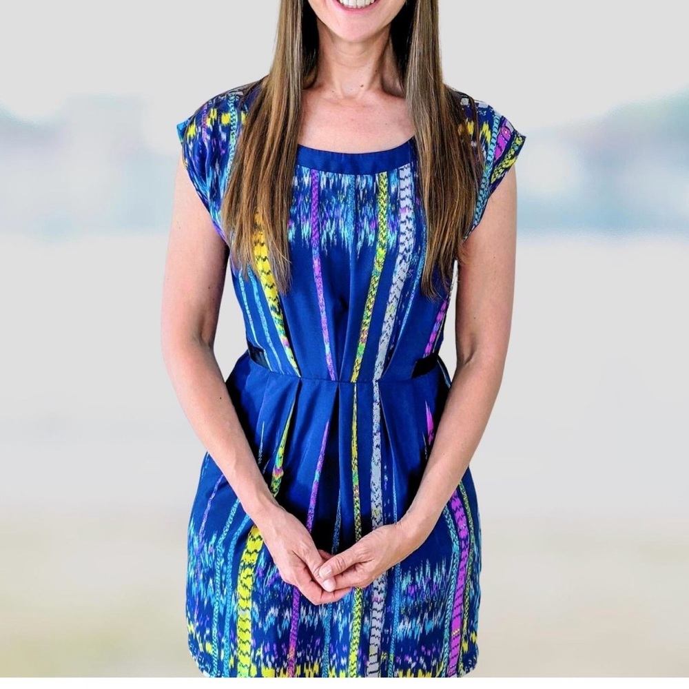 BeBop Fit & Flare Dress Womens Large Geometric Belted Dolman Y2K Boho Cottage - Picture 8 of 10
